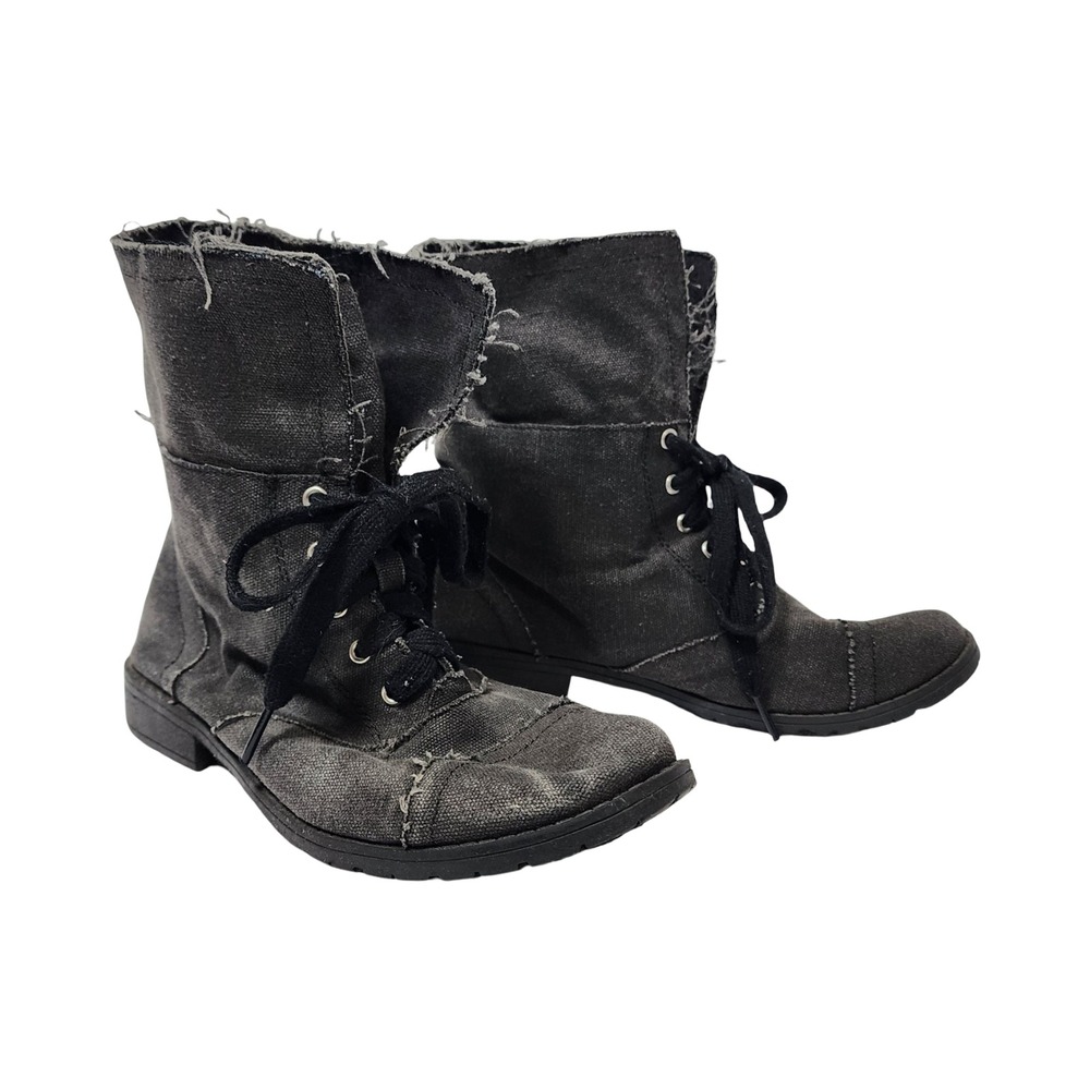 Rocket Dog K9 Womens 9M Washed Black Canvas Distressed Combat Boots Frayed Edgy
